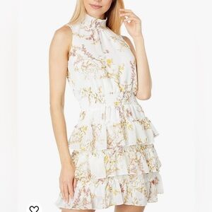 1.STATE Sleeveless Floral Printed Smocked Neck Dress with Ruffle Tiered Skirt L